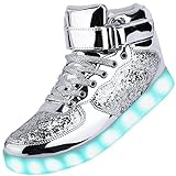Odema Unisex LED-Schuhe High Top Light Up Sneakers fÃ¼r Damen Herren MÃ¤dchen Jungen GrÃ¶Ãe 4,5-13, (Brightsilver), 35.5 EU
