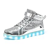 IGxx LED-Schuhe, Licht fÃ¼r Herren, High-Top, LED-Sneaker, USB-Aufladung, Schuhe, Damen, leuchtend, blinkend, fÃ¼r Kinder, silber, 37 EU