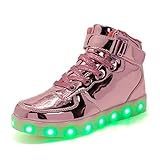 7 Farben LED High-Top Schuhe USB Aufladen Leuchtschuhe Licht Blinkschuhe Leuchtende Sport Sneaker Light up Wasserdicht Laufschuhe Gymnastik Turnschuhe Damen Herren Unisex Kinder Shoes ,Bright rose,43