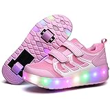 Lovelysi Unisex Kinder LED Licht Schuhe USB Wiederaufladbar Skateboardschuhe mit Rollen Drucktaste Einstellbare Rollerblades Inline Skates Outdoor Sport Gymnastik Running Sneaker