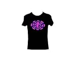 T-Shirt, Motivaufdruck - tanzende Frau vor violettem Wirbel, ideal fÃ¼r Clubbesuche, Motiv reagiert blinkend auf KlÃ¤nge Gr. M, Schwarz