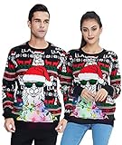 IDGREATIM Herren Led Licht Weihnachtspullover Graphic Ugly Christmas Sweater Langarm HÃ¤ssliche Weihnachten Strickpullover Pullover Rot L