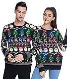IDGREATIM Heren Led Licht Ugly Christmas Sweater Weihnachtspullover Lustiger hÃ¤sslicher Pullover mit Rundhalsausschnitt fÃ¼r Weihnachten Schwarz M